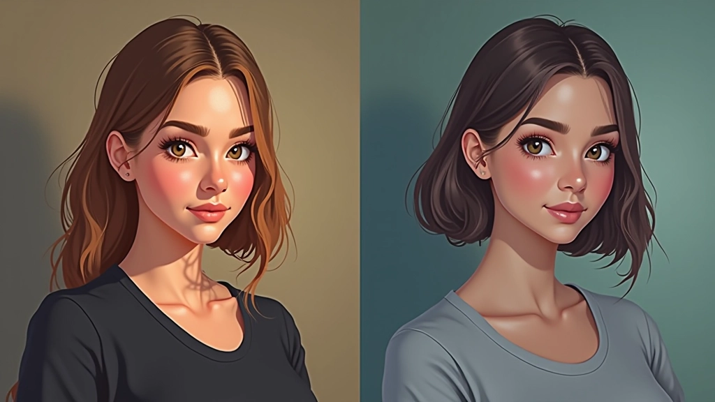 Side-by-side comparison of digital painting: left shows flat monochrome colors, right shows same scene with warm and cool color temperature contrast applied