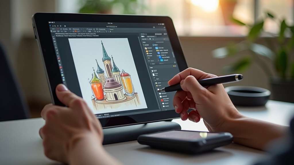 Digital tablet screen showing organized layer panel with clearly labeled sketch, linework, base color, and shading layers in professional illustration software