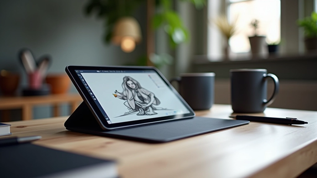 Digital illustration workspace showing vector art software interface with various brush tools displayed on screen